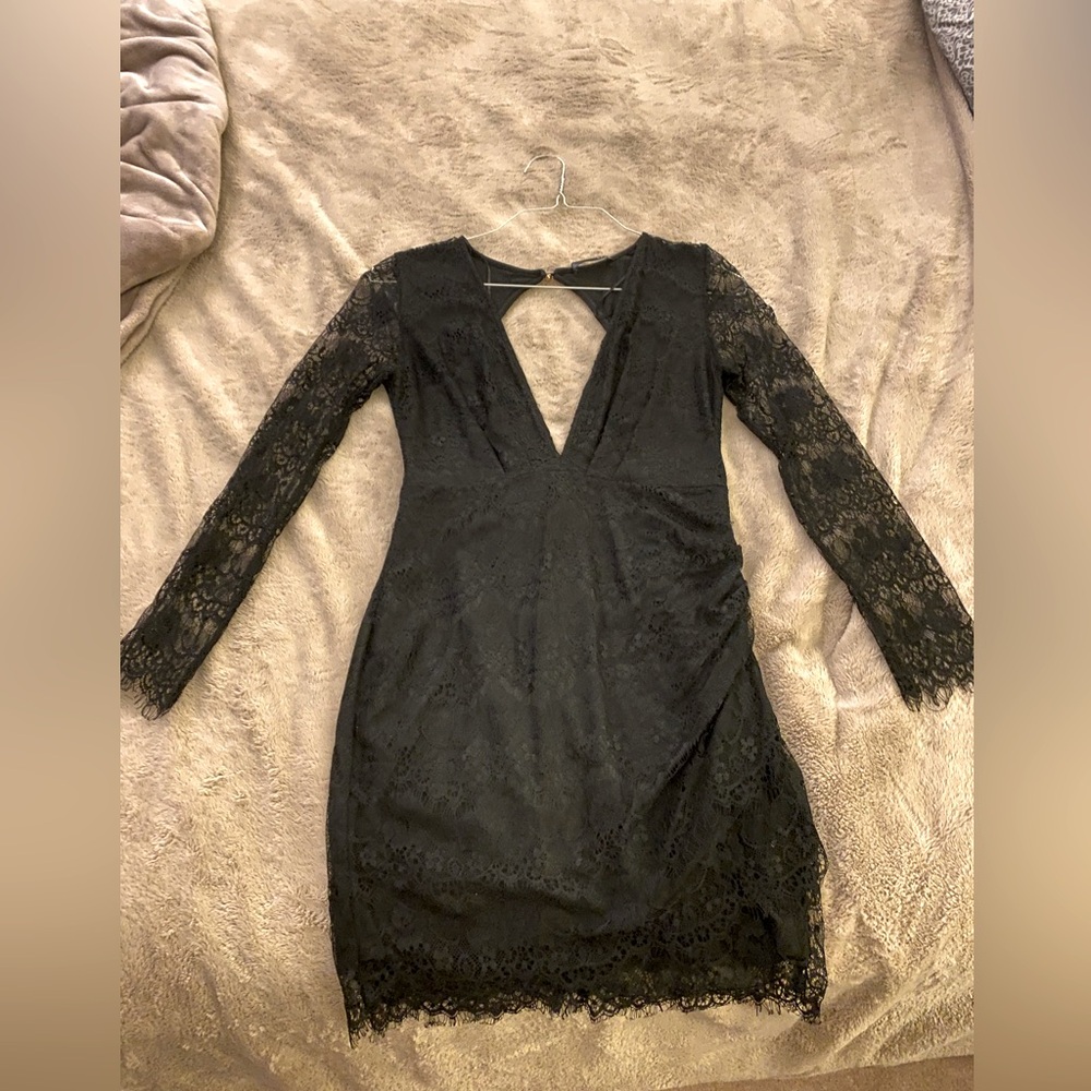 Deep V neck Black Lace Dress